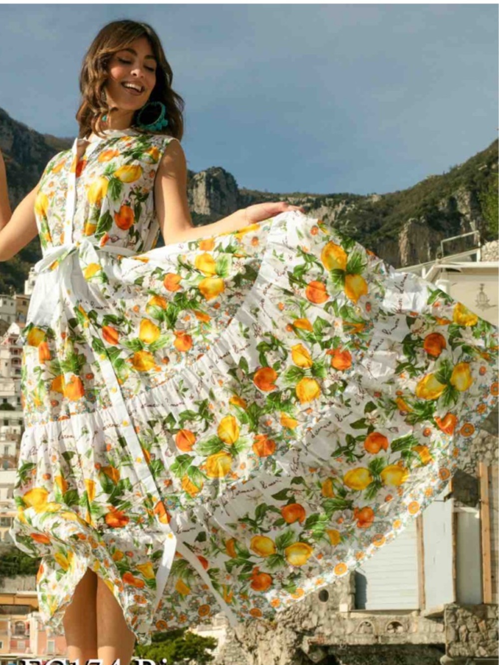 Antica Sartoria Floral Maxi Dress with Yellow & Orange Citrus Print MWT L/XL
